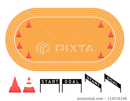 School grounds track layout and relay race icons 119578106
