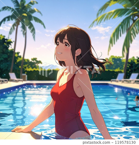 Girl in red swimsuit Girl in red swimsuit 119578130