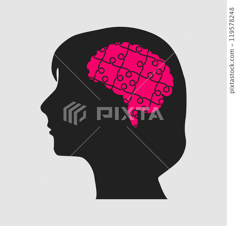 Female head. Humane brain made from puzzle pieces 119578248