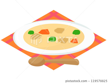 Stew with plate and tablecloth. Winter food. Vector illustration 119578825