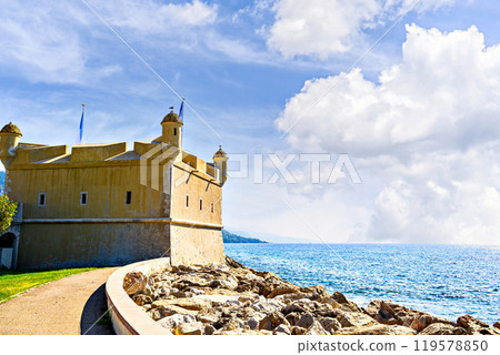 Image of the Bastion Museum, a work by Jean Cocteau, in the harbour of Menton, French Riviera, France 119578850