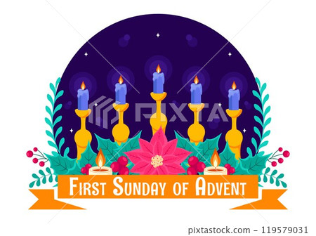 First Sunday of Advent or the Beginning of a New Church Year, Observed on November 27 with a Flat Style Background Vector Illustration First Sunday of Advent or the Beginning of a New Church Year, Observed on November 27 with a Flat Style Background Vector Illustration 119579031
