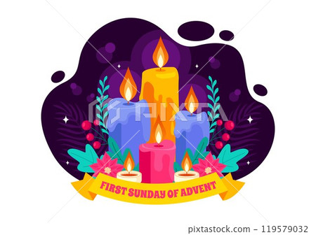 First Sunday of Advent or the Beginning of a New Church Year, Observed on November 27 with a Flat Style Background Vector Illustration First Sunday of Advent or the Beginning of a New Church Year, Observed on November 27 with a Flat Style Background Vector Illustration 119579032