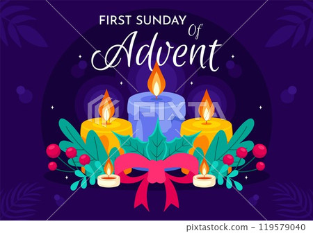 First Sunday of Advent or the Beginning of a New Church Year, Observed on November 27 with a Flat Style Background Vector Illustration First Sunday of Advent or the Beginning of a New Church Year, Observed on November 27 with a Flat Style Background Vector Illustration 119579040