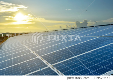 Photovoltaic panel, new technology to store and use the power from the nature with human life, sustainable energy and environmental friend concept. 119579432