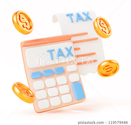 Tax calculator isolated cartoon 3d render icon. Financial business, income and taxation payment to budget with paper receipt, payroll, flying gold coins. Deduction, salary, accounting. 3D illustration Tax calculator isolated cartoon 3d render icon. Financial business, income and taxation payment to budget with paper receipt, payroll, flying gold coins. Deduction, salary, accounting. 3D illustration 119579486