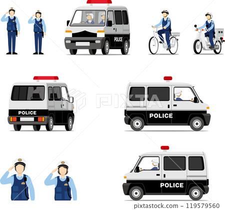 Police vehicles and police officers_police, police officers, patrol cars, mini patrol cars, motorcycles, bicycles 119579560