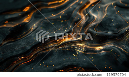 Abstract black grunge stone texture and golden liquid background. Generative AI 119579704
