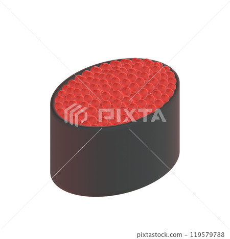3D illustration of gunkan sushi with flying fish roe seen from an angle 3D illustration of gunkan sushi with flying fish roe seen from an angle 119579788
