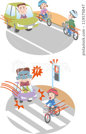 Traffic safety (Bicycle traffic rules (blue ticket), keeping to the right, ignoring traffic lights, children (elementary school students and kindergarteners)) Traffic safety (Bicycle traffic rules (blue ticket), keeping to the right, ignoring traffic lights, children (elementary school students and kindergarteners)) 119579847