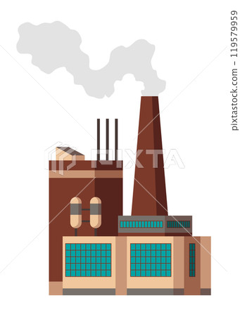 Factory industrial. Manufactory industrial building refinery factory or nuclear power station. Complex of chemical plant buildings isolated on white background Factory industrial. Manufactory industrial building refinery factory or nuclear power station. Complex of chemical plant buildings isolated on white background 119579959