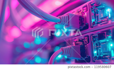 Wires connectors and patch panels in a network data center. Generative AI 119580607