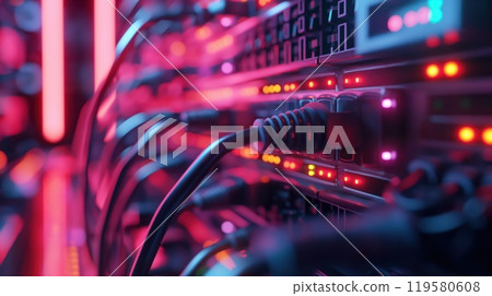 Wires connectors and patch panels in a network data center. Generative AI 119580608