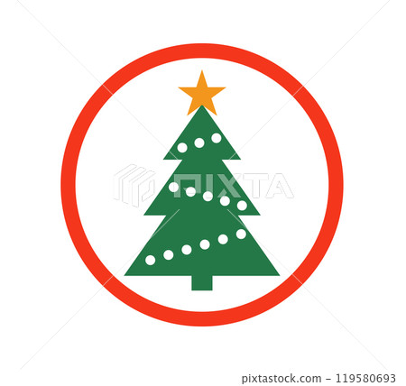 Christmas tree and prohibited circle sign. Christmas celebrating forbidden icon. Xmas ban symbol. Vector illustration isolated on white background 119580693