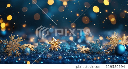 Festive Banner with Glittering Snowflakes and Warm Bokeh Lights 119580694