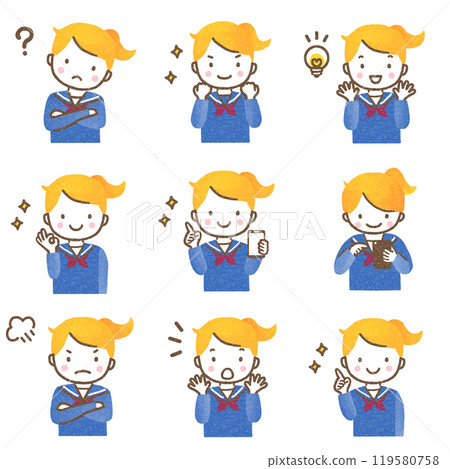 Uniform girl facial expression set upper body Uniform girl facial expression set upper body 119580758