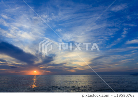 Sunset over the sea, Sea of Japan, Reflection, Landscape, Clouds, Blue sky, Spectacular view 119580762