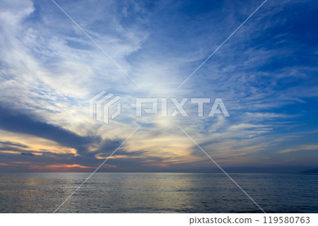 Sunset over the sea, Sea of Japan, Reflection, Landscape, Clouds, Blue sky, Spectacular view 119580763