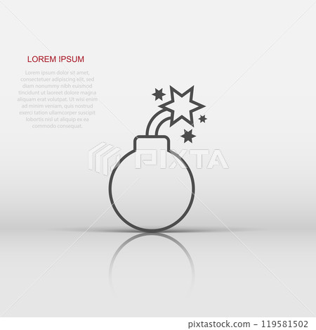 Bomb icon in flat style. Dynamite vector illustration on white isolated background. C4 tnt business concept. Bomb icon in flat style. Dynamite vector illustration on white isolated background. C4 tnt business concept. 119581502