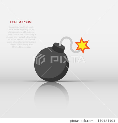 Bomb icon in flat style. Dynamite vector illustration on white isolated background. C4 tnt business concept. Bomb icon in flat style. Dynamite vector illustration on white isolated background. C4 tnt business concept. 119581503