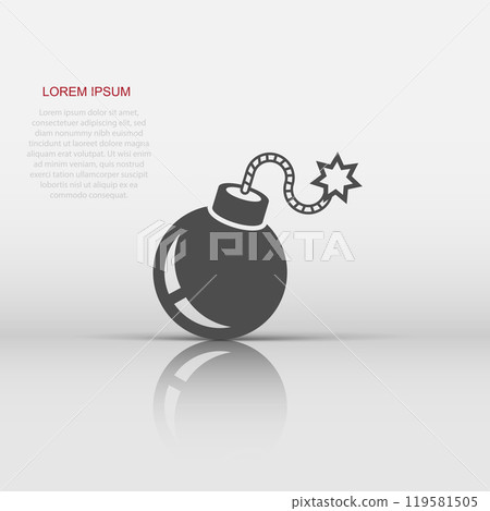 Bomb icon in flat style. Dynamite vector illustration on white isolated background. C4 tnt business concept. Bomb icon in flat style. Dynamite vector illustration on white isolated background. C4 tnt business concept. 119581505