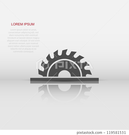 Saw blade icon in flat style. Circular machine vector illustration on white isolated background. Rotary disc business concept. 119581531