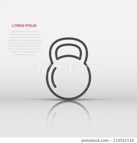 Kettlebell icon in flat style. Barbell sport equipment vector illustration on white isolated background. Dumbbell business concept. 119581538