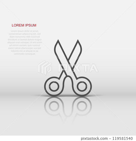 Scissor icon in flat style. Cut equipment vector illustration on white isolated background. Cutter business concept. 119581540