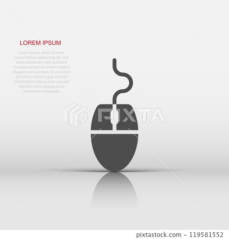 Computer mouse icon in flat style. Cursor vector illustration on white isolated background. Pointer business concept. Computer mouse icon in flat style. Cursor vector illustration on white isolated background. Pointer business concept. 119581552