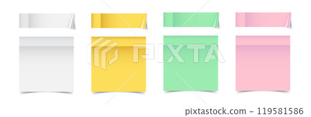 Paper sticky note set in flat style. Note paper pieces vector illustration on isolated background. Sheets of note papers sign business concept. Paper sticky note set in flat style. Note paper pieces vector illustration on isolated background. Sheets of note papers sign business concept. 119581586