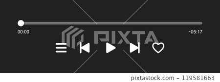 Play button icon in flat style. Music player vector illustration on isolated background. Playback interface sign business concept. 119581663