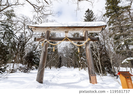 Winter at Togakushi Shrine Okusha Large Torii Gate, Togakushi, Nagano City, Nagano Prefecture 119581737
