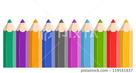 Colorful pencil icon set in flat style. Crayon vector illustration on isolated background. Drawing equipment sign business concept. 119581837