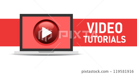 Play video tutorials icon in flat style. Education software vector illustration on isolated background. Webinar training sign business concept. Play video tutorials icon in flat style. Education software vector illustration on isolated background. Webinar training sign business concept. 119581916