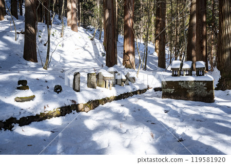 長野縣長野市戶隱，冬天的戶隱神社和寶光社境內排列小神社 119581920
