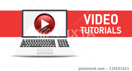 Play video tutorials icon in flat style. Education software vector illustration on isolated background. Webinar training sign business concept. 119581923