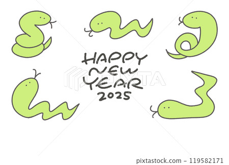 手繪新年賀卡，各種姿勢的蛇2025蛇年線描 119582171