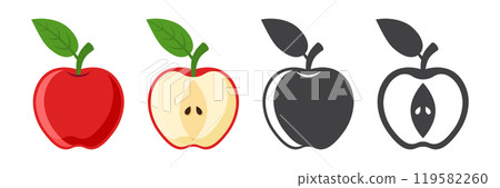 Apple fruit icon set in flat style. Healthy dessert vector illustration on isolated background. Fresh food sign business concept. 119582260