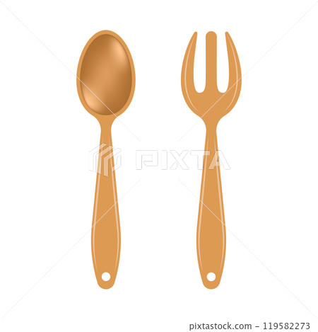 Spoon and fork icon in flat style. Teaspoon vector illustration on isolated background. Tablespoon sign business concept. Spoon and fork icon in flat style. Teaspoon vector illustration on isolated background. Tablespoon sign business concept. 119582273