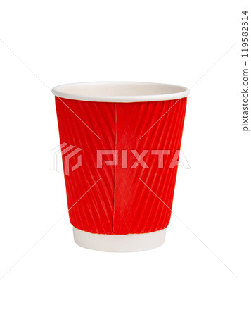 Red paper corrugated cup for coffee isolated on the white background Red paper corrugated cup for coffee isolated on the white background 119582314
