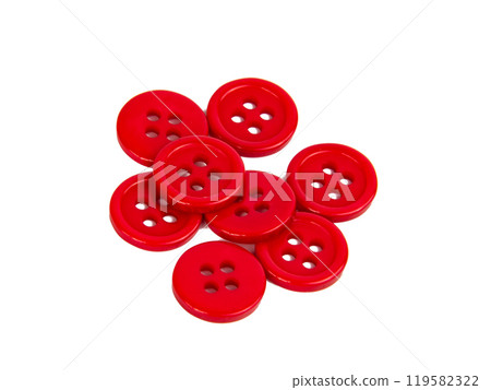 Red bright cloth buttons isolated on the white background 119582322