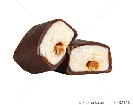 Chocolate glazed curd bar isolated on the white background 119582348