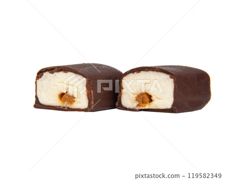 Chocolate glazed curd bar isolated on the white background 119582349