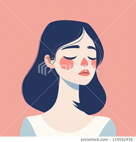 A sad girl with a sunburn on her face. Flat illustration 119582456