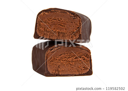 Chocolate glazed curd bar isolated on the white background Chocolate glazed curd bar isolated on the white background 119582502