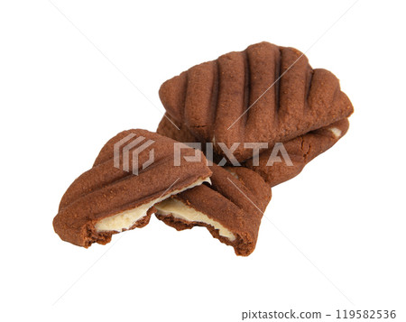 Chocolate cookie with cream filling isolated on the white background 119582536