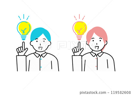 A child pointing at a light bulb - an image of a child's inspiration 119582608