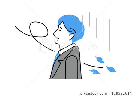 Image illustration of a businessman who is depressed after failing at work and the cold wind Image illustration of a businessman who is depressed after failing at work and the cold wind 119582614