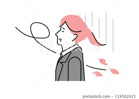 Illustration of a businesswoman who is depressed after failing at work and the cold wind Illustration of a businesswoman who is depressed after failing at work and the cold wind 119582615