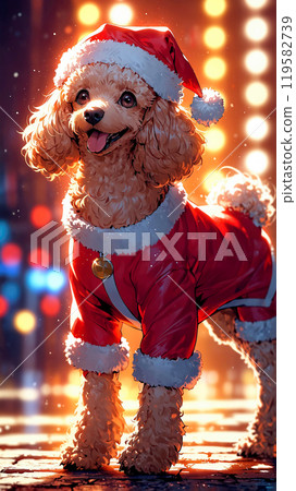 卡通貴賓犬打扮成聖誕老人 119582739